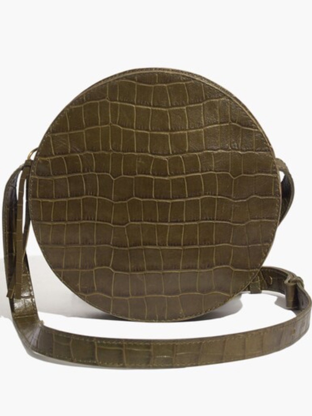 Madewell The Simple Circle Crossbody Croc Embossed Leather Asparagus Olive Green